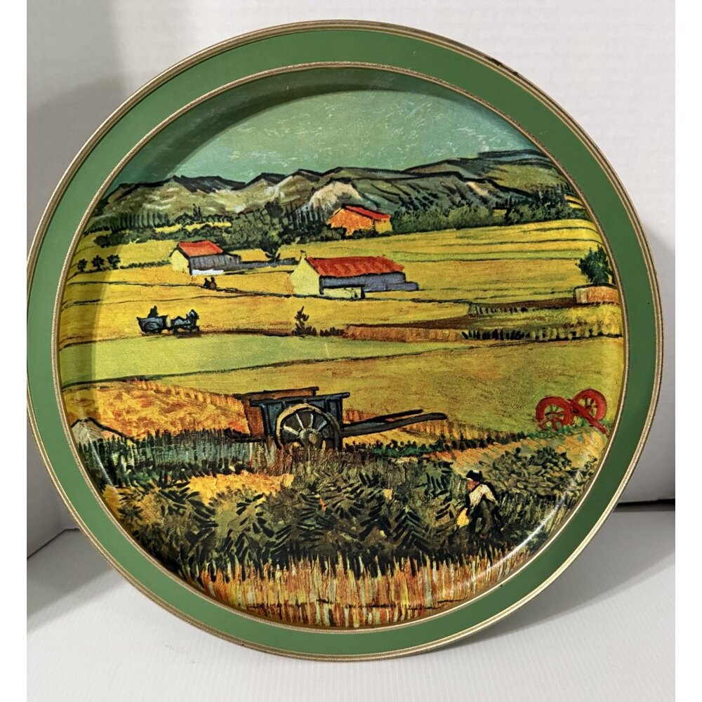 Van Gogh Decorative Tin Plates Set Of 2 Langlois Bridge & Harvest Scene